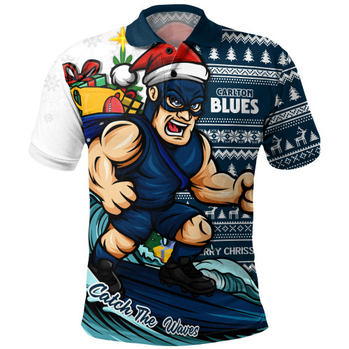 Carlton Polo Shirt Christmas Holiday Santa Rides The Waves
