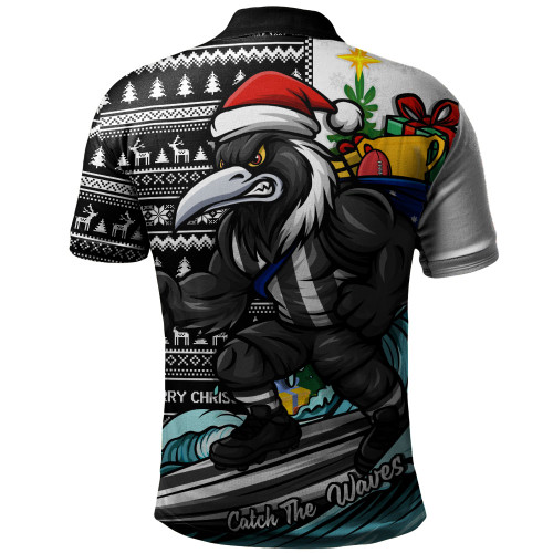 Collingwood Polo Shirt Christmas Holiday Santa Rides The Waves
