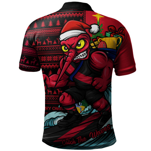 Essendon Polo Shirt Christmas Holiday Santa Rides The Waves