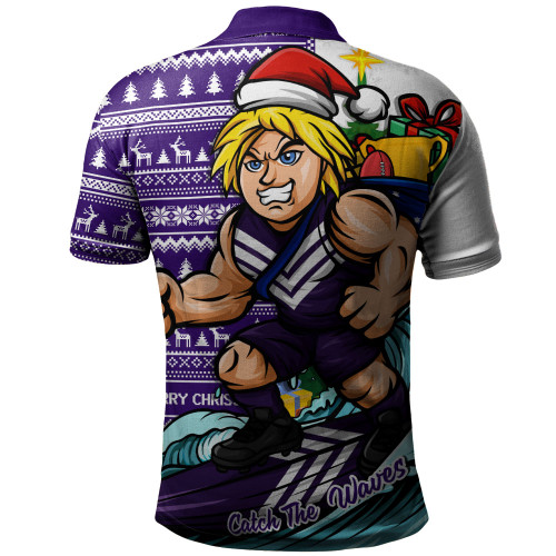 Fremantle Polo Shirt Christmas Holiday Santa Rides The Waves