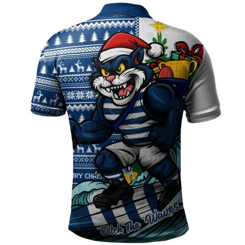 Geelong Cats Polo Shirt Christmas Holiday Santa Rides The Waves