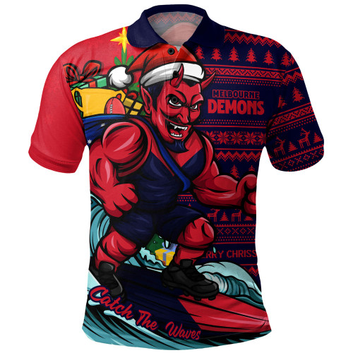 Melbourne Polo Shirt Christmas Holiday Santa Rides The Waves