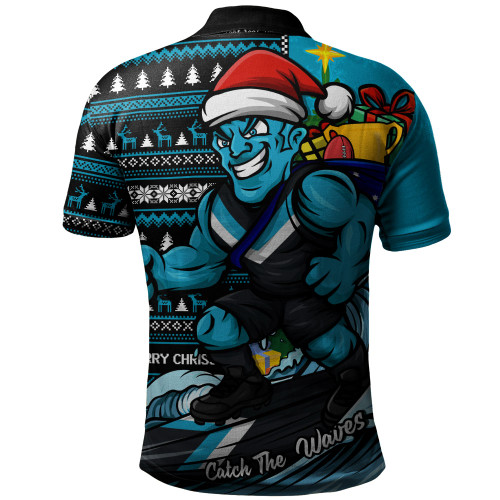 Port Adelaide Polo Shirt Christmas Holiday Santa Rides The Waves