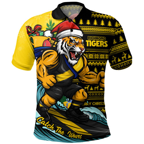 Richmond Polo Shirt Christmas Holiday Santa Rides The Waves