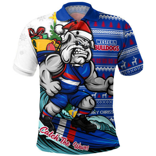Western Bulldogs Polo Shirt Christmas Holiday Santa Rides The Waves