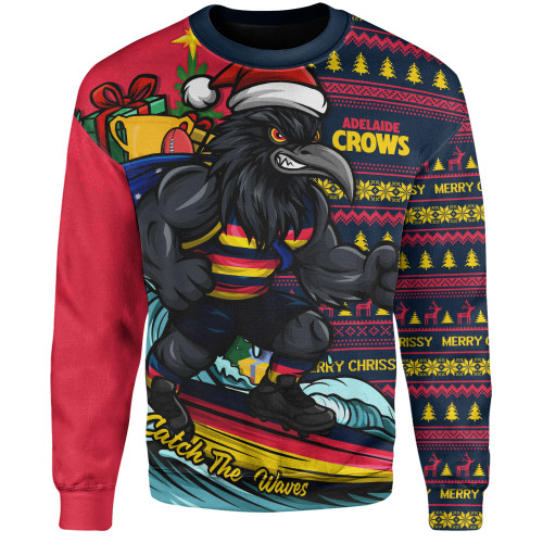 Adelaide Crows Sweatshirt Christmas Holiday Santa Rides The Waves