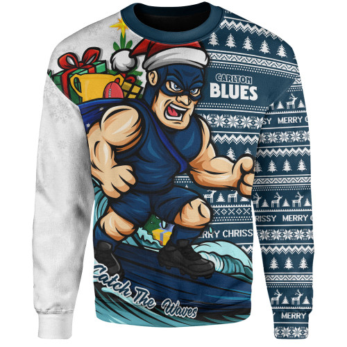 Carlton Sweatshirt Christmas Holiday Santa Rides The Waves