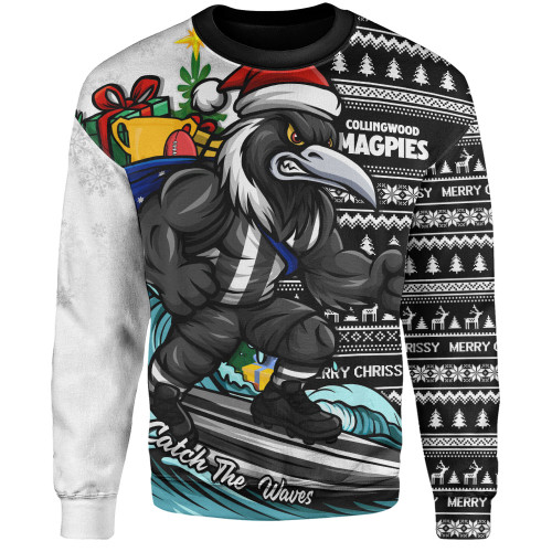 Collingwood Sweatshirt Christmas Holiday Santa Rides The Waves