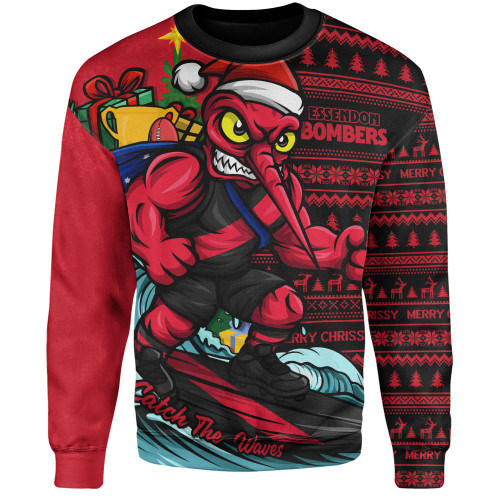 Essendon Sweatshirt Christmas Holiday Santa Rides The Waves