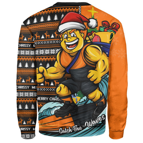 GWS GIANTS Sweatshirt Christmas Holiday Santa Rides The Waves