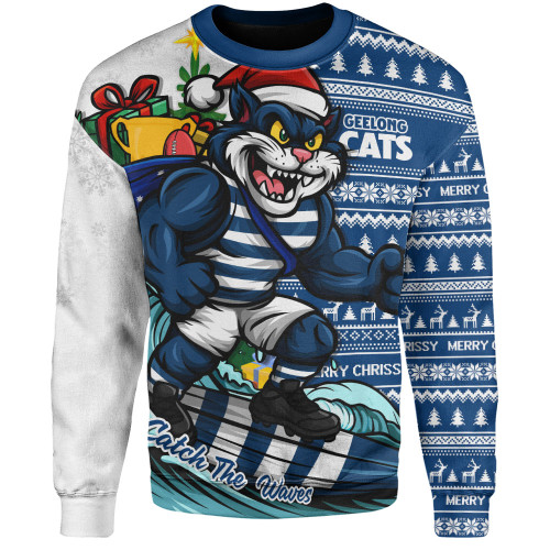 Geelong Cats Sweatshirt Christmas Holiday Santa Rides The Waves
