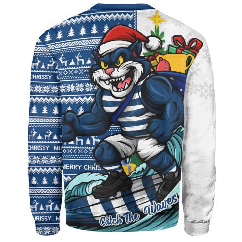 Geelong Cats Sweatshirt Christmas Holiday Santa Rides The Waves