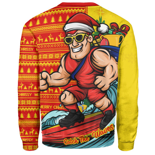 Gold Coast SUNS Sweatshirt Christmas Holiday Santa Rides The Waves