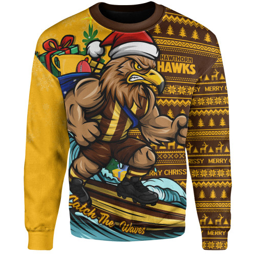 Hawthorn Sweatshirt Christmas Holiday Santa Rides The Waves