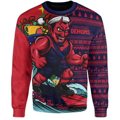 Melbourne Sweatshirt Christmas Holiday Santa Rides The Waves