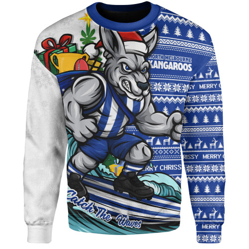 North Melbourne Sweatshirt Christmas Holiday Santa Rides The Waves