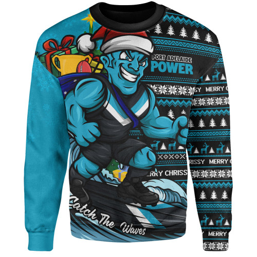 Port Adelaide Sweatshirt Christmas Holiday Santa Rides The Waves