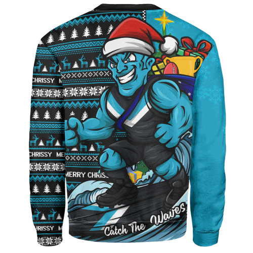 Port Adelaide Sweatshirt Christmas Holiday Santa Rides The Waves