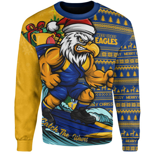 West Coast Eagles Sweatshirt Christmas Holiday Santa Rides The Waves
