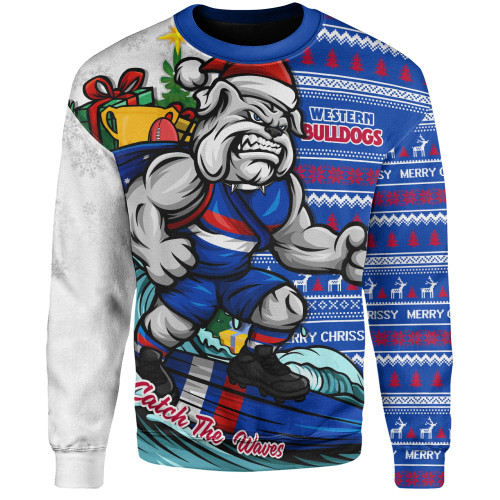 Western Bulldogs Sweatshirt Christmas Holiday Santa Rides The Waves