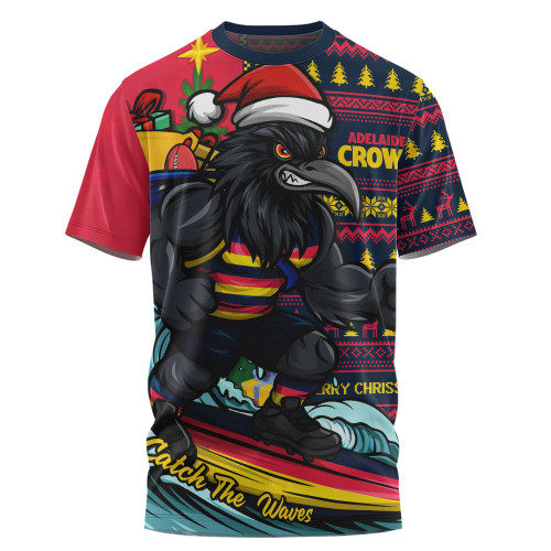 Adelaide Crows T-Shirt Christmas Holiday Santa Rides The Waves