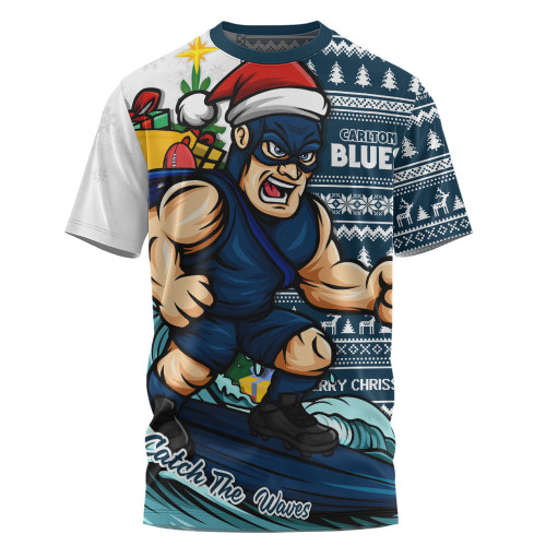 Carlton T-Shirt Christmas Holiday Santa Rides The Waves