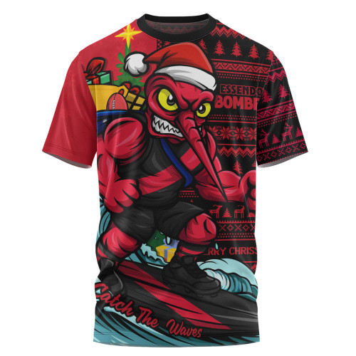Essendon T-Shirt Christmas Holiday Santa Rides The Waves