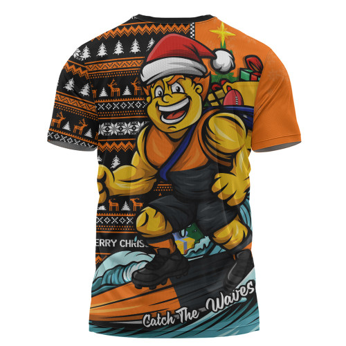 GWS GIANTS T-Shirt Christmas Holiday Santa Rides The Waves