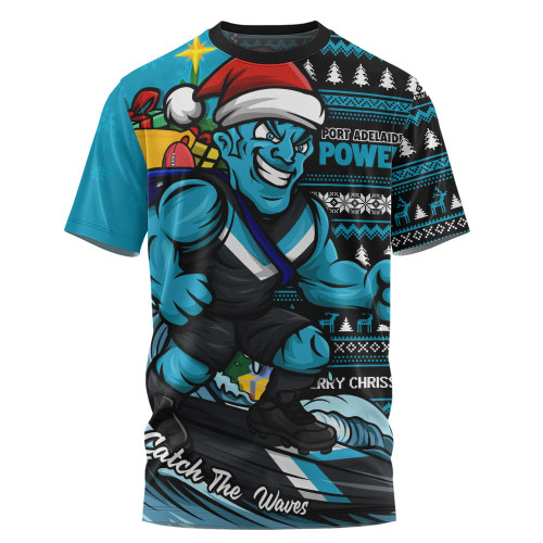 Port Adelaide T-Shirt Christmas Holiday Santa Rides The Waves