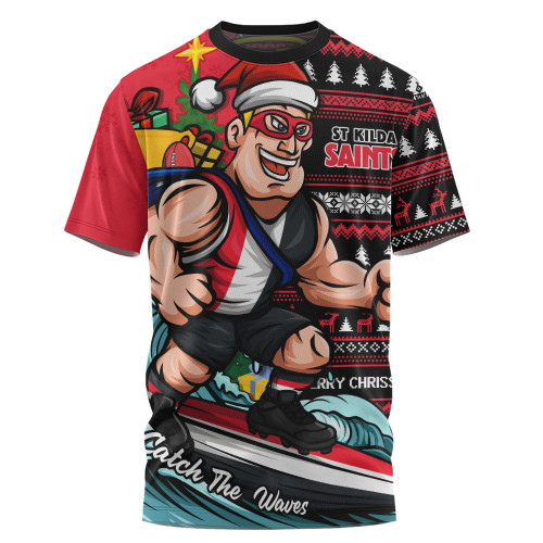 St Kilda T-Shirt Christmas Holiday Santa Rides The Waves