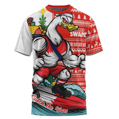 Sydney Swans T-Shirt Christmas Holiday Santa Rides The Waves