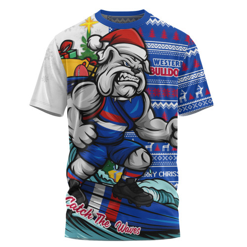 Western Bulldogs T-Shirt Christmas Holiday Santa Rides The Waves
