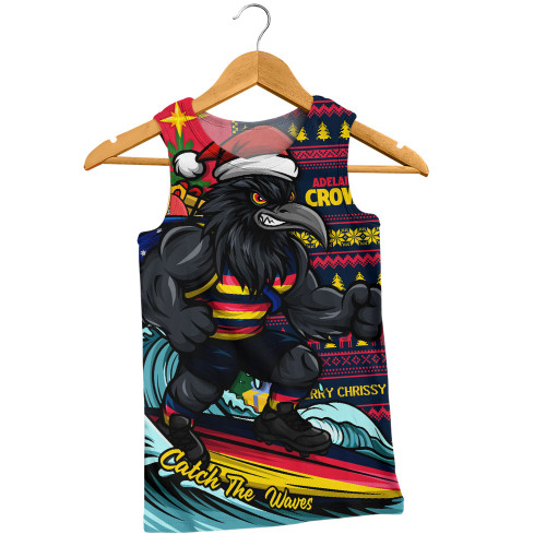 Adelaide Crows Men Singlet Christmas Holiday Santa Rides The Waves