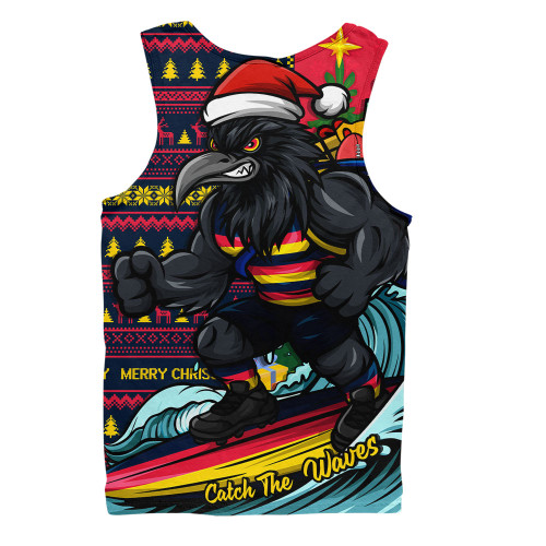 Adelaide Crows Men Singlet Christmas Holiday Santa Rides The Waves