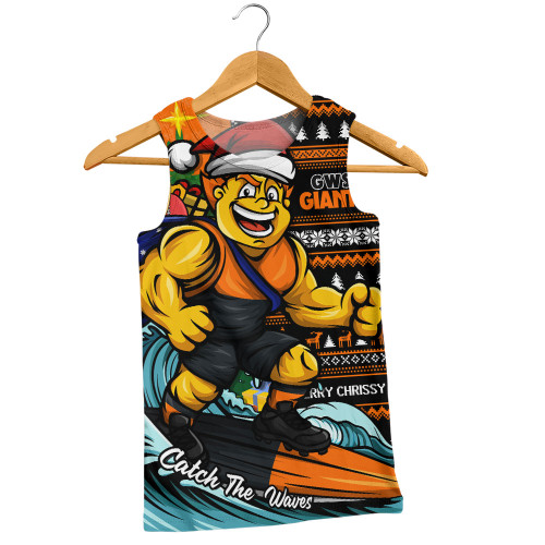 GWS GIANTS Men Singlet Christmas Holiday Santa Rides The Waves