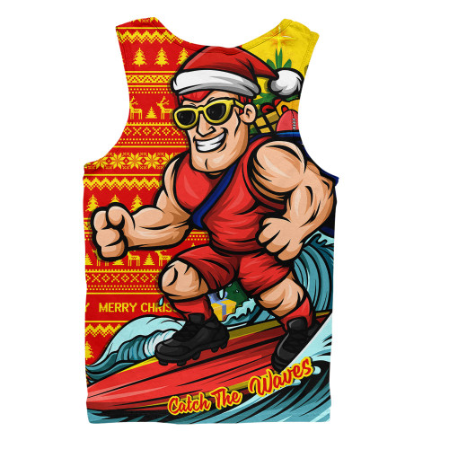 Gold Coast SUNS Men Singlet Christmas Holiday Santa Rides The Waves