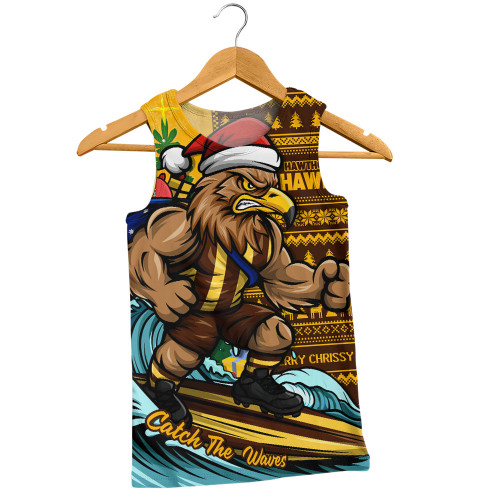 Hawthorn Men Singlet Christmas Holiday Santa Rides The Waves