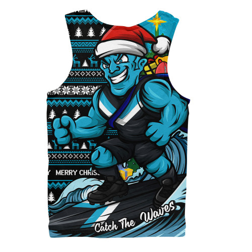Port Adelaide Men Singlet Christmas Holiday Santa Rides The Waves