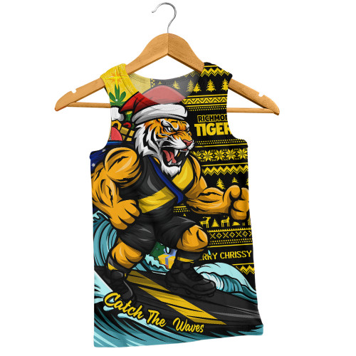 Richmond Men Singlet Christmas Holiday Santa Rides The Waves
