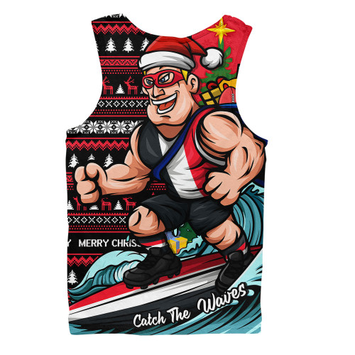 St Kilda Men Singlet Christmas Holiday Santa Rides The Waves