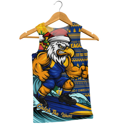 West Coast Eagles Men Singlet Christmas Holiday Santa Rides The Waves