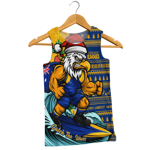 West Coast Eagles Men Singlet Christmas Holiday Santa Rides The Waves