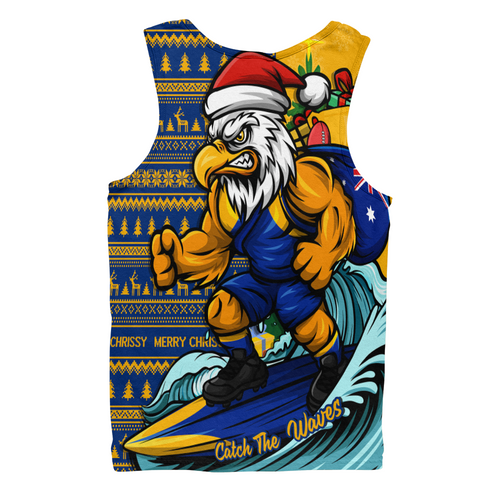 West Coast Eagles Men Singlet Christmas Holiday Santa Rides The Waves