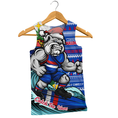 Western Bulldogs Men Singlet Christmas Holiday Santa Rides The Waves