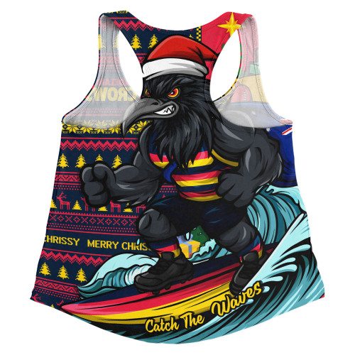 Adelaide Crows Women Racerback Singlet Christmas Holiday Santa Rides The Waves