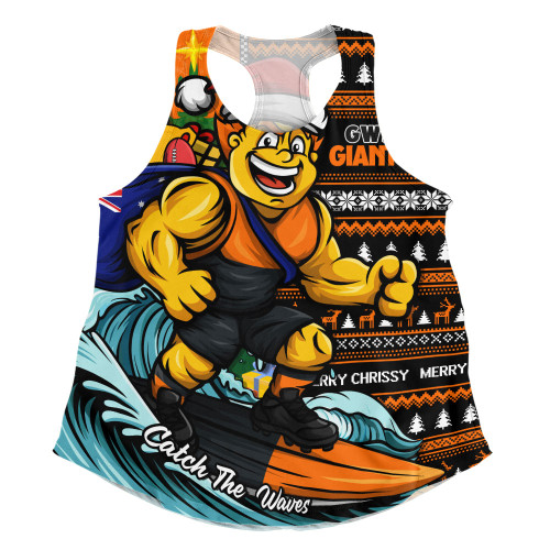 GWS GIANTS Women Racerback Singlet Christmas Holiday Santa Rides The Waves