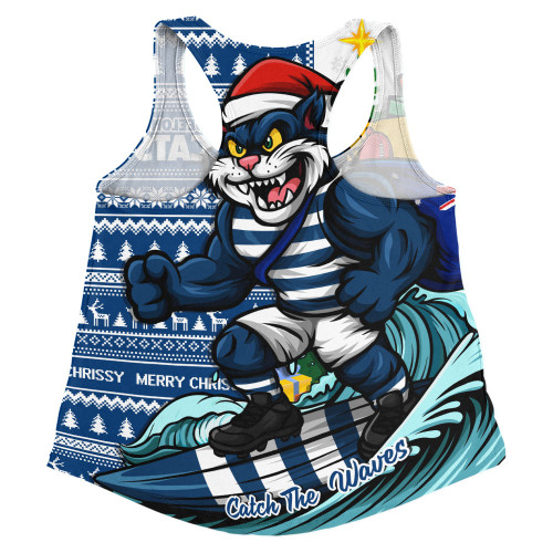 Geelong Cats Women Racerback Singlet Christmas Holiday Santa Rides The Waves