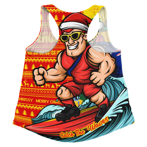 Gold Coast SUNS Women Racerback Singlet Christmas Holiday Santa Rides The Waves