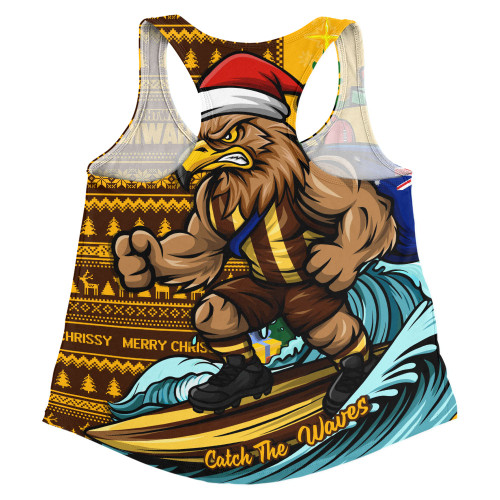 Hawthorn Women Racerback Singlet Christmas Holiday Santa Rides The Waves
