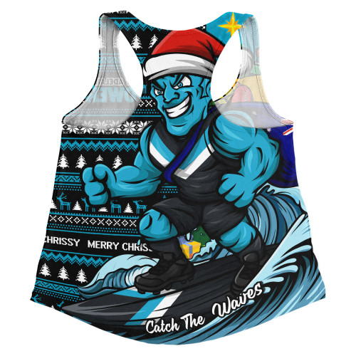 Port Adelaide Women Racerback Singlet Christmas Holiday Santa Rides The Waves